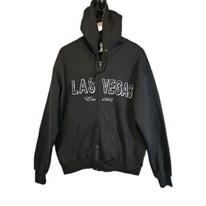Las Vegas Nevada Est. 1905 Adult Large Full Zip Hoodie Black Tourist Graphic EUC